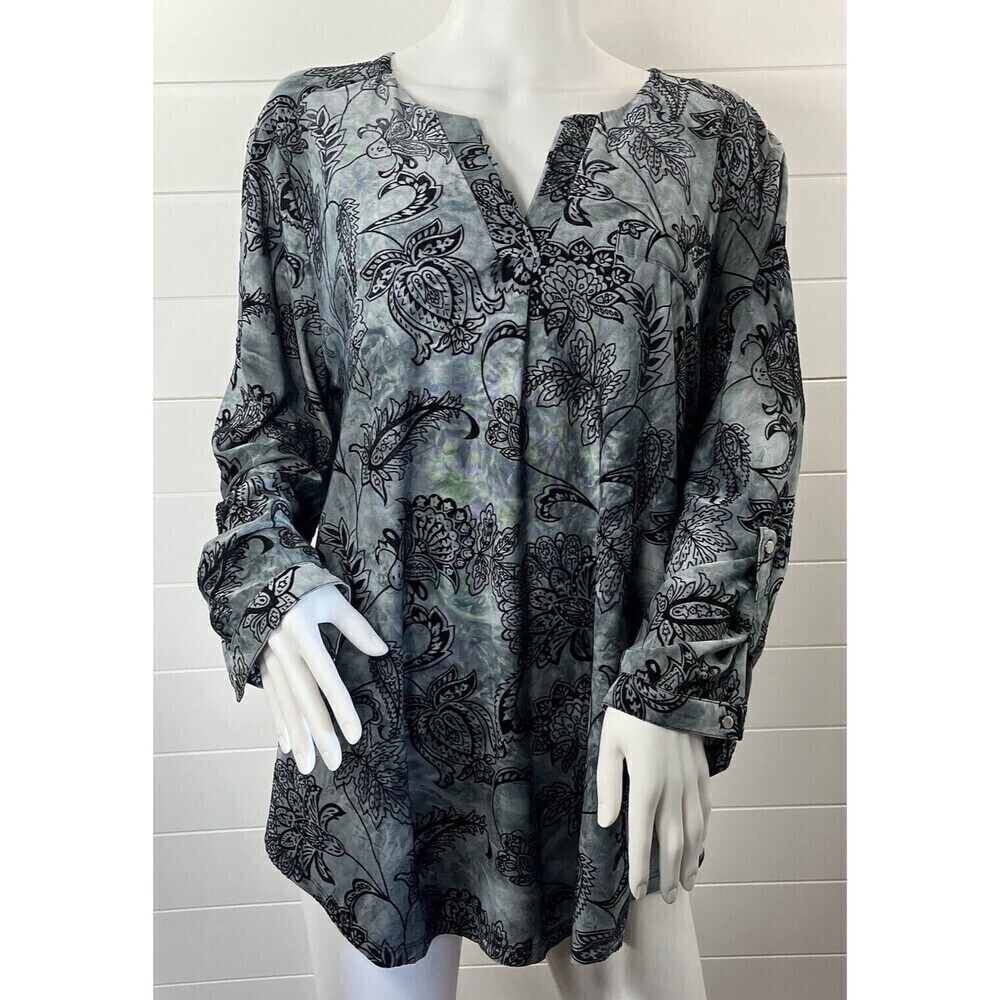 Burnout Velvet Blouse Gray/Black Sz XL Paisley Whimsygoth Fairy Grunge Witchy - Picture 2 of 12